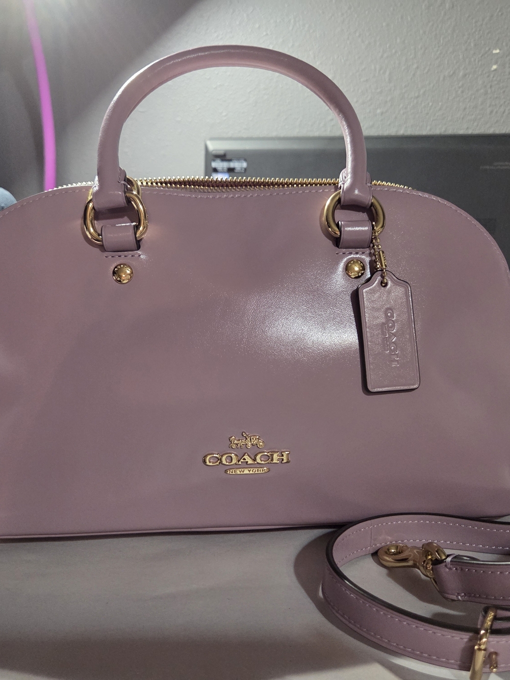 COACH Lara Lavender Dome Satchel with Gold Hardware